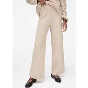 NWT Zara Wide Leg Knit Pants Cream High-Waisted Pull-On Lounge Trousers Small